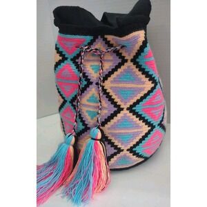 Wayuu Tribe Mochila Woven Multicolor Pastel Neon Bucket Shoulder Bag Columbia